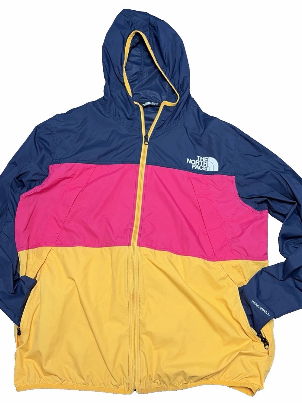 North Face Full Zip XL Windbreaker Jacket Colorblock Blue Pink Yellow Windwall